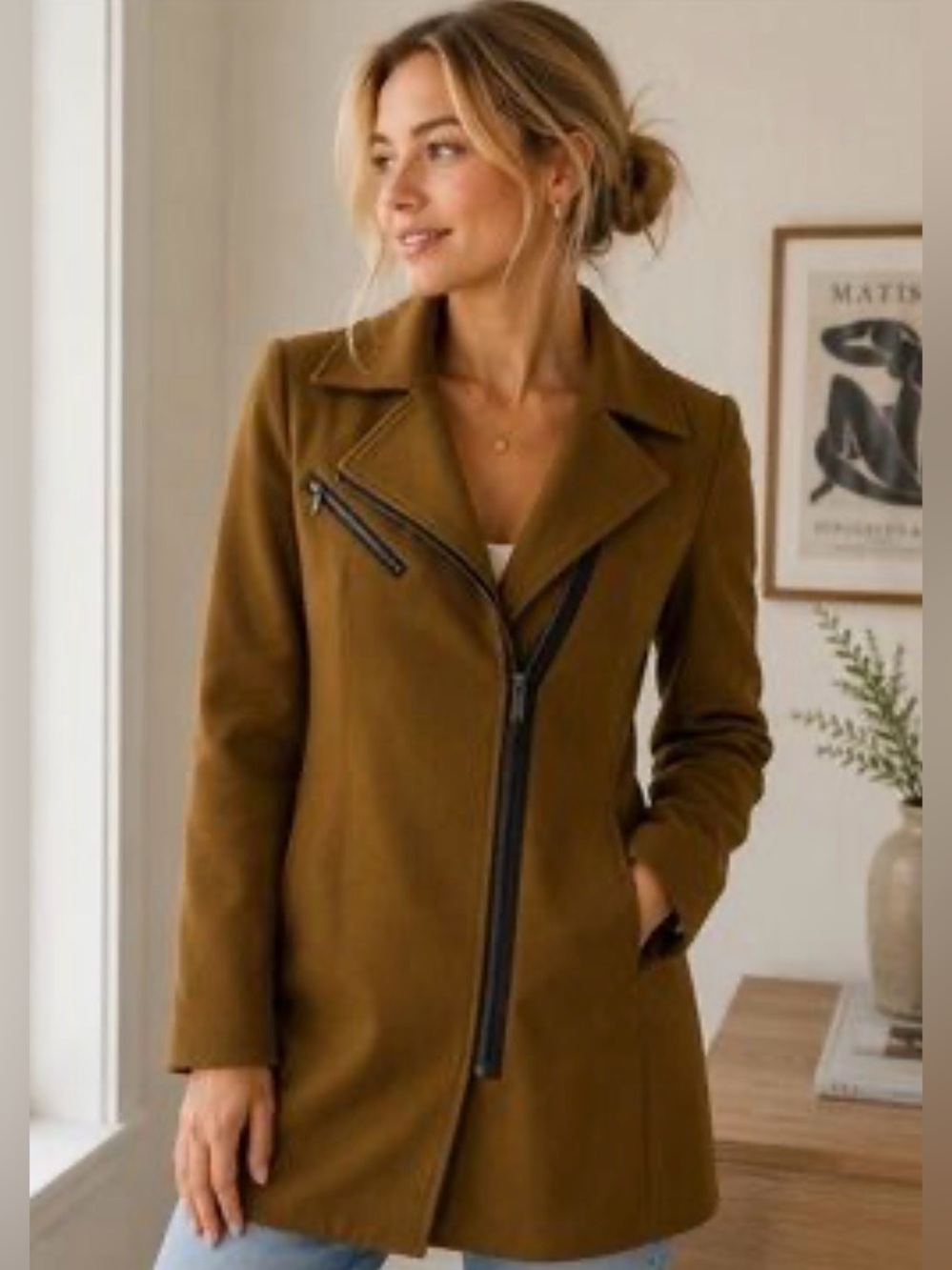 Rachel Roy Mustard Asymmetric Coat